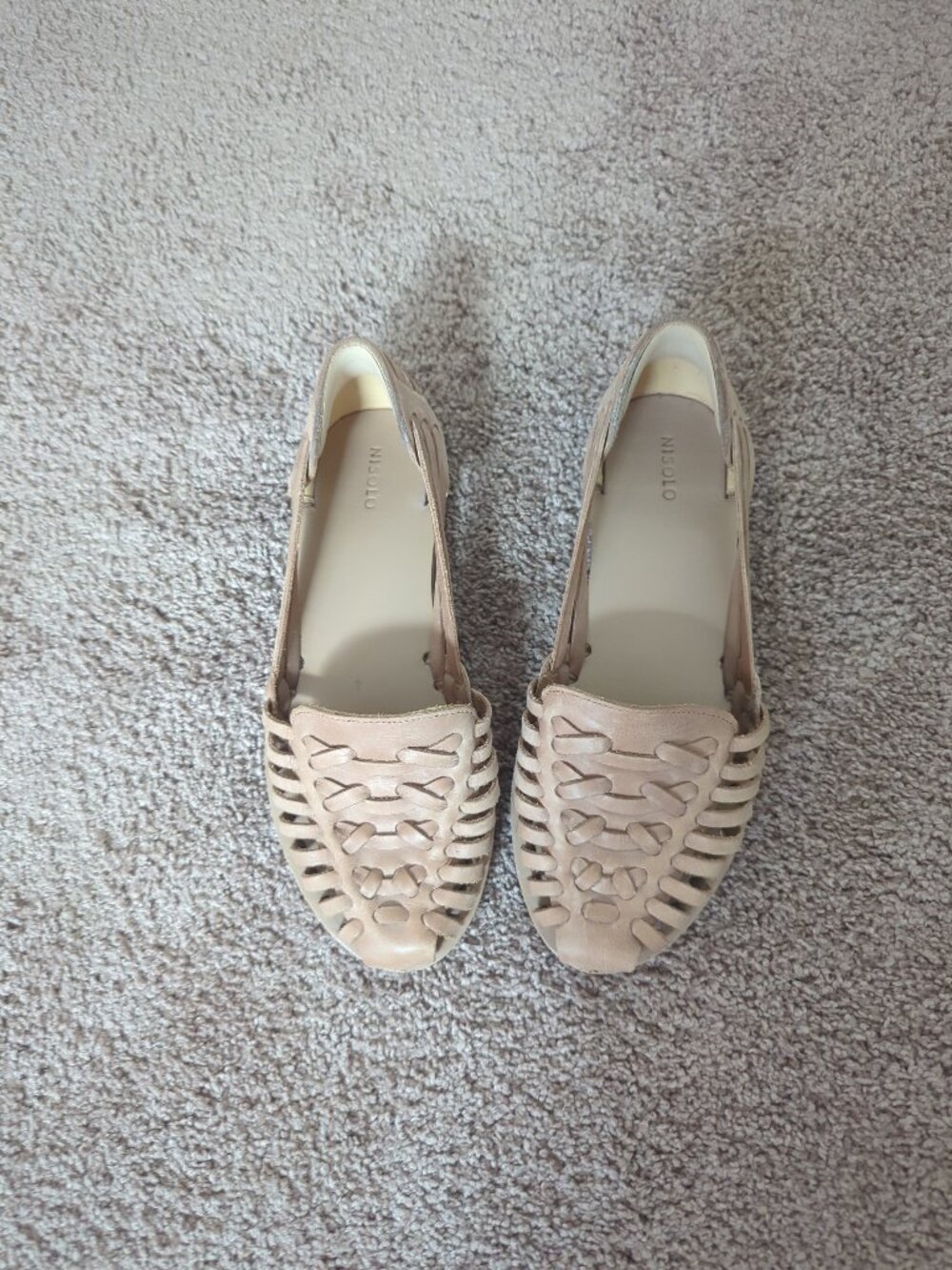 Nisolo Almond Leather Huarache Woven Slip On Sandals Flats Womens 8 Peru - Picture 3 of 10